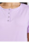 Purple Henley T-Shirt and Straight Pajama Set - 3