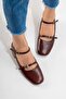 Ferfina Women's Genuine Leather Shoes Brown Thick Short Heeled Mary Jane - 7