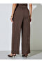Brown Solid Wide Leg Trousers with Side Pocket - 4