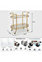 YIZNUO Fully Assembled Bar Cart with 2 Tempered Glass Shelves, Rolling Serving Trolley with Lockable Wheels, Welded Metal Frame - 3