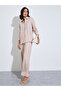 Beige Relaxed Shirt and Straight Leg Pants Modest Set