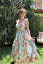 Adjustable Strap Floral Embroidered Midi Linen Dress - 4