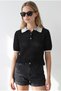 Women's Black Openwork Collar Color Detailed Knitwear Blouse Blz-19003438 - 3