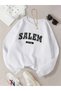 Women's White Salem Printed Crew Neck Oversize Sweatshirt - 2