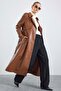 Leather Trench Coat with Cape Detail and Snap Closure Taba 6875