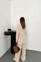 Women's Cream Sweatshirt-Pants Set Ribbed Textured Oversized Crewneck Sweatshirt and Wide Leg Pants - 6