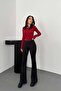 Women's Black Spanish Flare High Waist Long Length Straight Cut Leggings - 2
