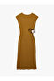 Bürümcük Fabric Textured Sleeveless Crew Neck Long Dress with Window Detail - 6