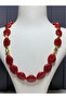 Red Natural Stone Looking Steel Chain Necklace - 3