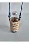 Knitted Bottle Bag-Natural Raffia, Turquoise Strap - 3
