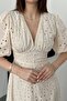 Women's Ecru Ruched Detailed Lace Brode Dress - 4