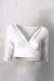 White Double-Breasted Collar 3/4 Sleeve Tie-Up Casual Muslin Crop Fit Woven Blouse 40 60 - 2