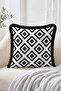 Black and White Diamond Motif Ethnic Geometric Patterned Fringed Throw Pillow Cover - Modern Decorative Pillow