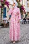Shawl Pattern Half Buttoned Modal Patterned Dress Pink 7014 - 3