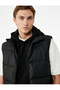 Slim Fit Stand Collar Puffer Vest with Zipper Pocket Detail