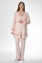 Women's 3-Piece Pajama Set with Rope Straps, Maternity/Guipure Detailed Short Robe, 75% Cotton, 25% Viscose - 2