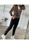 Women's Long Sleeve Front Zipper Leopard Print Detailed Viscose Two Thread Fabric Two-Piece Set
