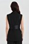 Women's Vest with Detachable Front Straps, Satin Fabric and Rose Detail - 3