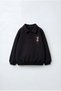 Children's Polo Collar Black School Sweatshirt with Embroidery Detail