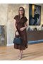 Women's short sleeve v-neck midi dress with zipper detail at neck and hem, two-tone viscose. - 2