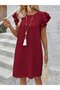 Women's Short Sleeve Crew Neck Ruffle Short Wrap Dress - 4