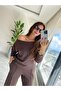 Women's Long Sleeve One Shoulder Open Modal Blouse and Pants Two Piece Set - 3