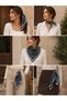 Women's Black Stripe Patterned Cotton 70X70 Imported Scarf Flr6016