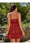 Women's Rope Strap V-Neck Short Patterned Single Jersey Dress - 6
