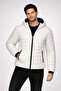 Men's Inflatable Hooded Zippered Coat Water Repellent Quilted Lined Fabric Pocketed Winter Comfortable Fit - Cream