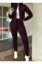 Women's Long Sleeve Front Zipper Short Modal Purple Jacket and Pants Two-Piece Set - 3