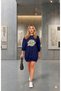    Women's Long Sleeve Crew Neck Lettered Viscose Two Thread Dress - 2