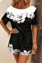 Women's One Shoulder Floral Print Belted Waist Two Thread Mini Short Jumpsuit