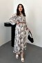Women's Black Floral Patterned Ribbed Shirt Collar Buttoned Long Sleeve Midi Dress - 2
