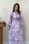 Women's Lilac Chiffon Floral Patterned Gipeli Waisted Double Breasted Collar Maxi Dress - 4