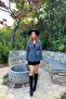 Women's Smoked Jacket with Collar, Pocket, Buckle Belt, Long Sleeves, Plain Woven - 2