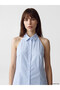 Blue Shirt Collar Halter Cut 100% Cotton Blouse - 4
