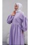 Purple Gingham Patterned Seersucker Fabric Hijab Dress with Waist Tie - 3