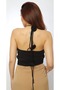 Women's Figured Ruffled Thin Strap Blouse Black - 2