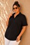 Women's Plus Size Stoned Polo Collar Short Sleeve Stretchy Viscose Blouse - 5