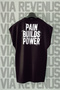Pain Builds Power Back Printed Zero Sleeve Crew Neck Sports Tshirt