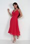 Women's Rope Strap Double Breasted Collar Lined Chiffon Flared Midi Dress - 2