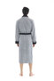 Zeus Şalyaka Men's Bathrobe - Ribbed Gray - Black Collar 100% Cotton - 4