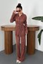 Women's Coffee Shirt-Pants Set Twill Shirt Pants Set Lace-Up Waist Buttoned Long Sleeve - 2