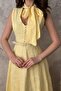Women's Yellow Embroidered Halter Neck Belted Buttoned Midi A-Line Dress - 4