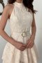 Women's Powder Halter Neck Floral Embroidered Belted Layered Flounce Midi Dress - 4