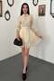 Women's Beige Mini Shirt Collar Buttoned Belted Lace Detailed Flared Dress