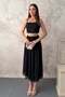 Women's Black Bottom - Top Set Suspender Lace Crop Blouse and High Waist Ruffle Long Skirt Set - 2
