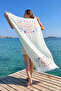 100% Cotton Muslin Heart Patterned Beach Towel Hammam Sauna Sea Towel Peshtemal 02 Beyaz06 - 2