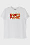 تي شيرت أبيض مطبوع عليه عبارة Don't Panic بتصميم مضحك