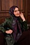 Twill Silk Scarf Purple-Teal Green Floral Patterned Non-Slip Tok Duruşlu 90X90 - 4